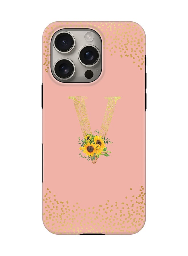 Stylizedd Tough Pro Magnetic Case for iPhone 16 Pro, Dual Layer hybrid PC + TPU Mobile Cover Matte - Custom Floral Monogram - V  (Rose Pink ) - Image 1