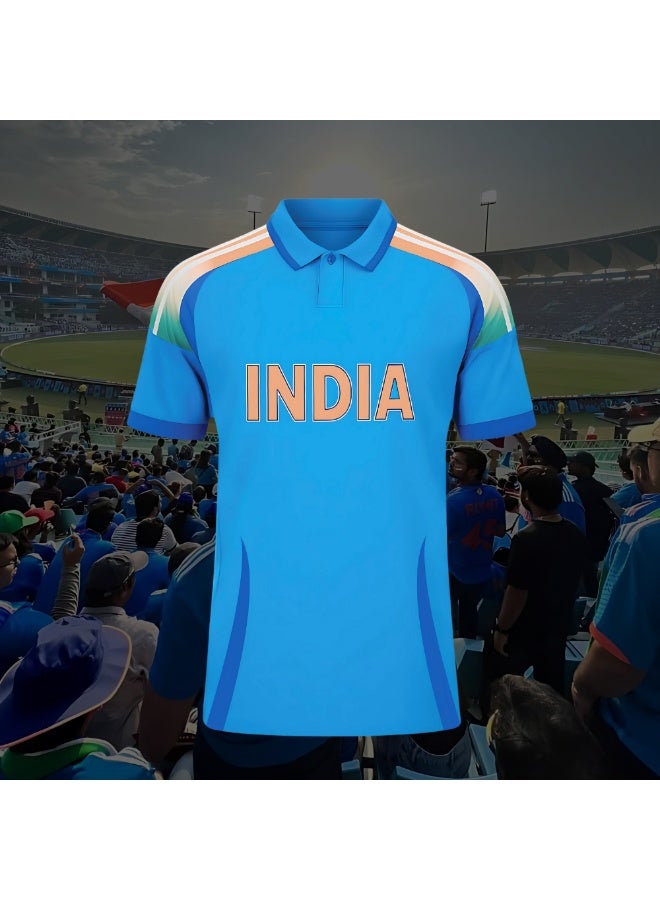 PRINTSHOP4ME India Sports Women’s T-Shirt – Blue Dry-Fit Cricket Jersey With Short Sleeves And Collared Neck – Ideal Sportswear For Cricket Practice,Team Activities And Daily Wear - Image 2