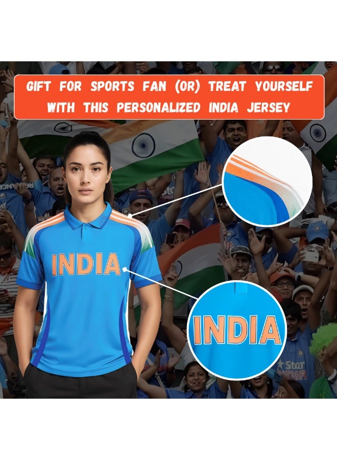 PRINTSHOP4ME India Sports Women’s T-Shirt – Blue Dry-Fit Cricket Jersey With Short Sleeves And Collared Neck – Ideal Sportswear For Cricket Practice,Team Activities And Daily Wear - Image 4
