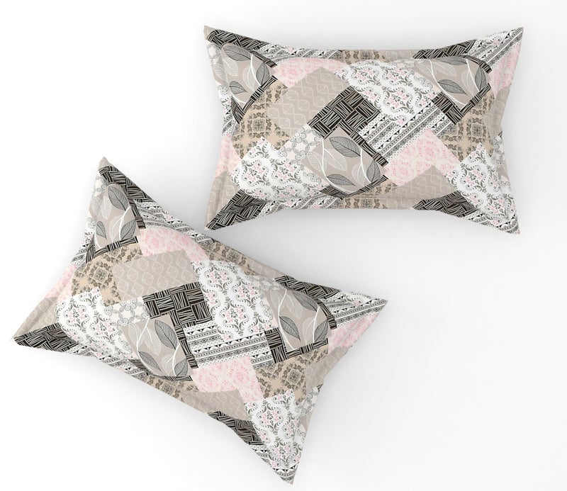 Furnofy Premium Geometric Printed Double Bedsheet Set – Pink & Grey (90x100 Inches) with 2 Pillow Covers – Flat - Image 3