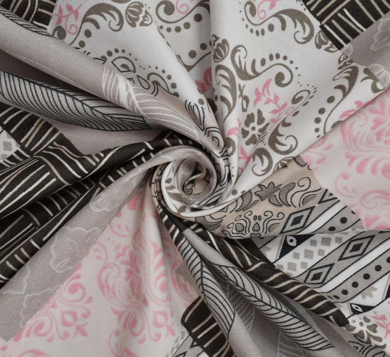 Furnofy Premium Geometric Printed Double Bedsheet Set – Pink & Grey (90x100 Inches) with 2 Pillow Covers – Flat - Image 4