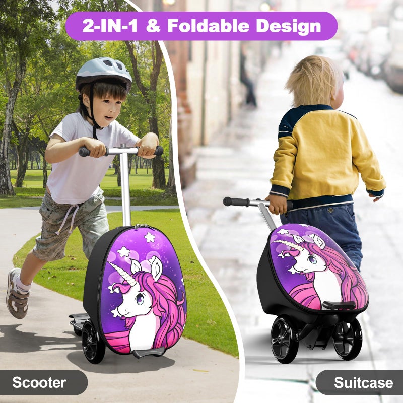 Baotree 2-in-1 Ride-On Scooter Suitcase, Scooter Luggage for Kids Ages 5-12, Foldable & Lightweight Carry with LED Light-Up Wheels - Image 2