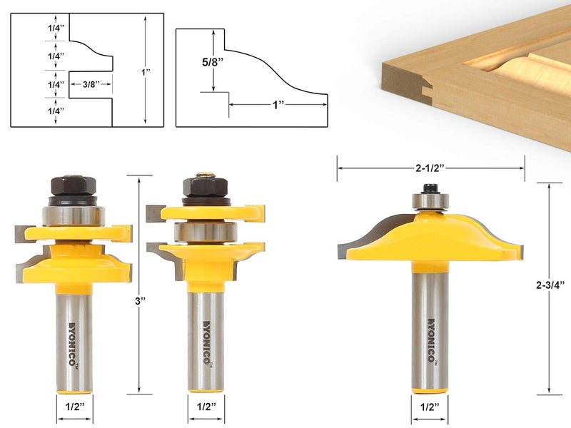 Yonico Router Bits Set Cabinet Door Raised Panel 3 Bit Ogee 1/2-Inch Shank 12338 - Image 2