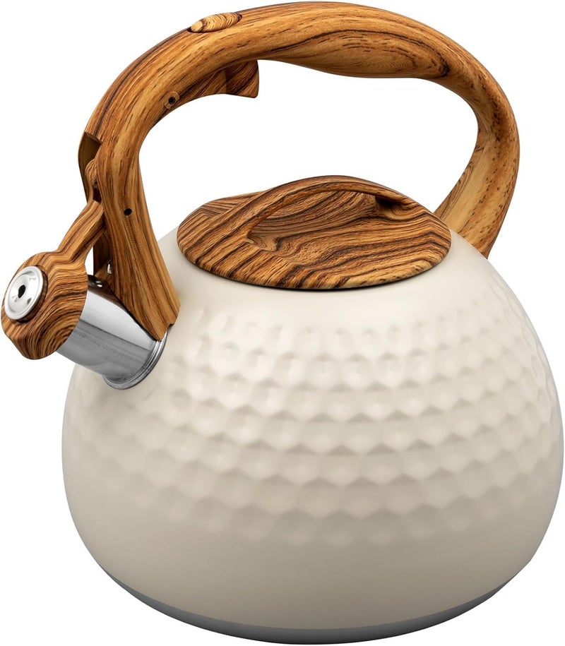 Jukmen New Stainless Steel Whistling Kettle White Tea Pot with Wooden Handle 28L Home Garden Kitchen Dining Bar Small Kitchen Appliances Coffee Tea Makers Tea Kettles - Image 1