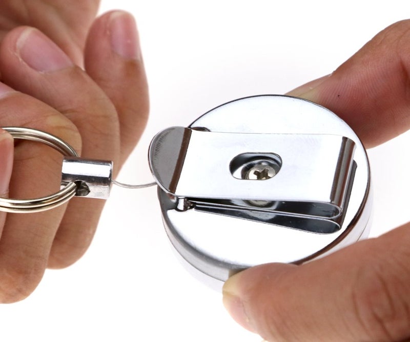 Micro Trader 23.62inch Pull Recoil Retractable Holding Key Chain Ring Clip Tools Metal Wire - Image 2
