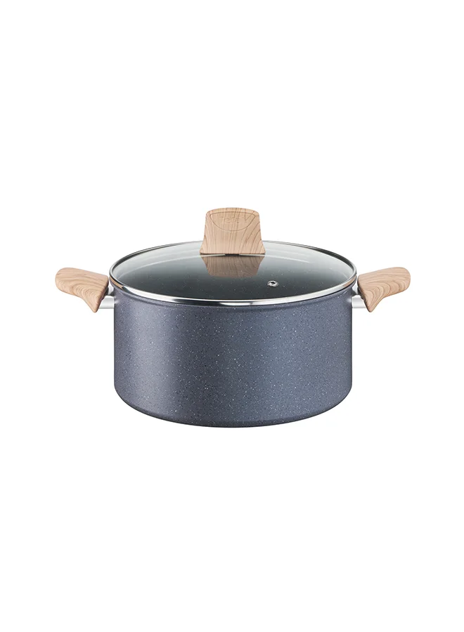 Tefal G6 Natural Force 24 cm Casserole with Glass Lid and Thermo-spot, Grey, Aluminium, G2664683