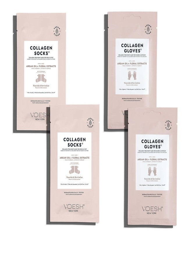 Voesh Collagen Gloves and Socks- Argan Oil, Collagen Infused, 4 Pack, 2 Pack of Gloves, 2 Pack of Socks, at Home Spa, Body Care, Nourishing, Hydrating Gloves and Socks - Image 1