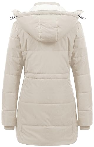 CREATMO US Women's Heavy Full-Zip Puffer Jacket With Detachable Hood Quilted Sherpa Lined Winter Coat Beige XL - Image 2
