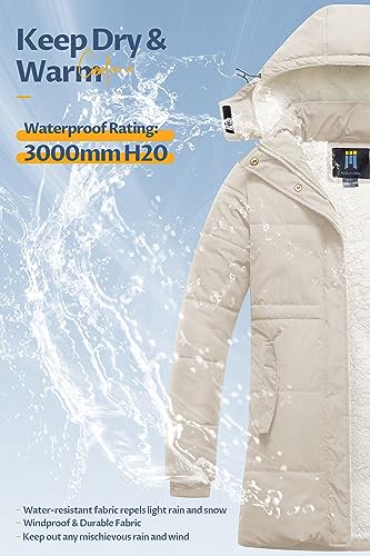 CREATMO US Women's Heavy Full-Zip Puffer Jacket With Detachable Hood Quilted Sherpa Lined Winter Coat Beige XL - Image 4