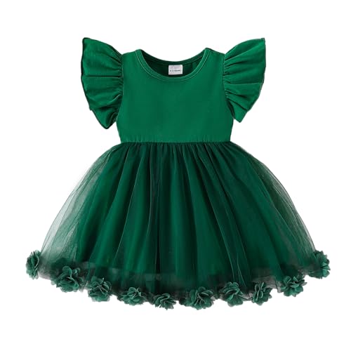 TENTIDE Baby Girl Butterfly Dress Tutu Ruffle Sleeveless Dresses Photograph Party Outfits Birthday Gift03 MonthsGreen - Image 1
