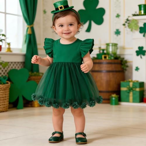 TENTIDE Baby Girl Butterfly Dress Tutu Ruffle Sleeveless Dresses Photograph Party Outfits Birthday Gift03 MonthsGreen - Image 3
