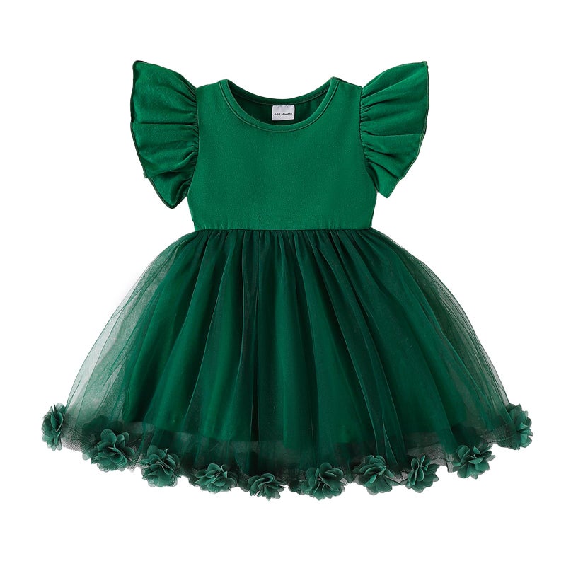 TENTIDE Baby Girl Butterfly Dress Tutu Ruffle Sleeveless Dresses Photograph Party Outfits Birthday Gift03 MonthsGreen - Image 2