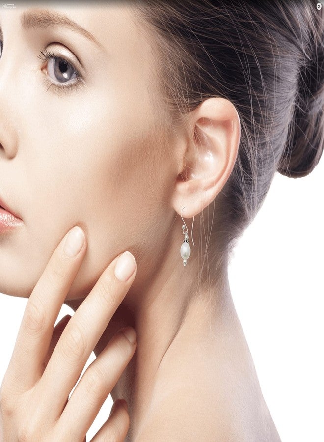 نوفيكا أقراط متدلية من اللؤلؤ المستزرع مصنوعة يدوياً من نوفيكا، مصنوعة من الفضة الإسترليني، مرصعة بحجر اللؤلؤ الأبيض الهندي، مناسبة للعرائس [1.2 بوصة طول × 0.2 بوصة عرض × 0.2 بوصة عمق] "القدر الحلو" - Image 5