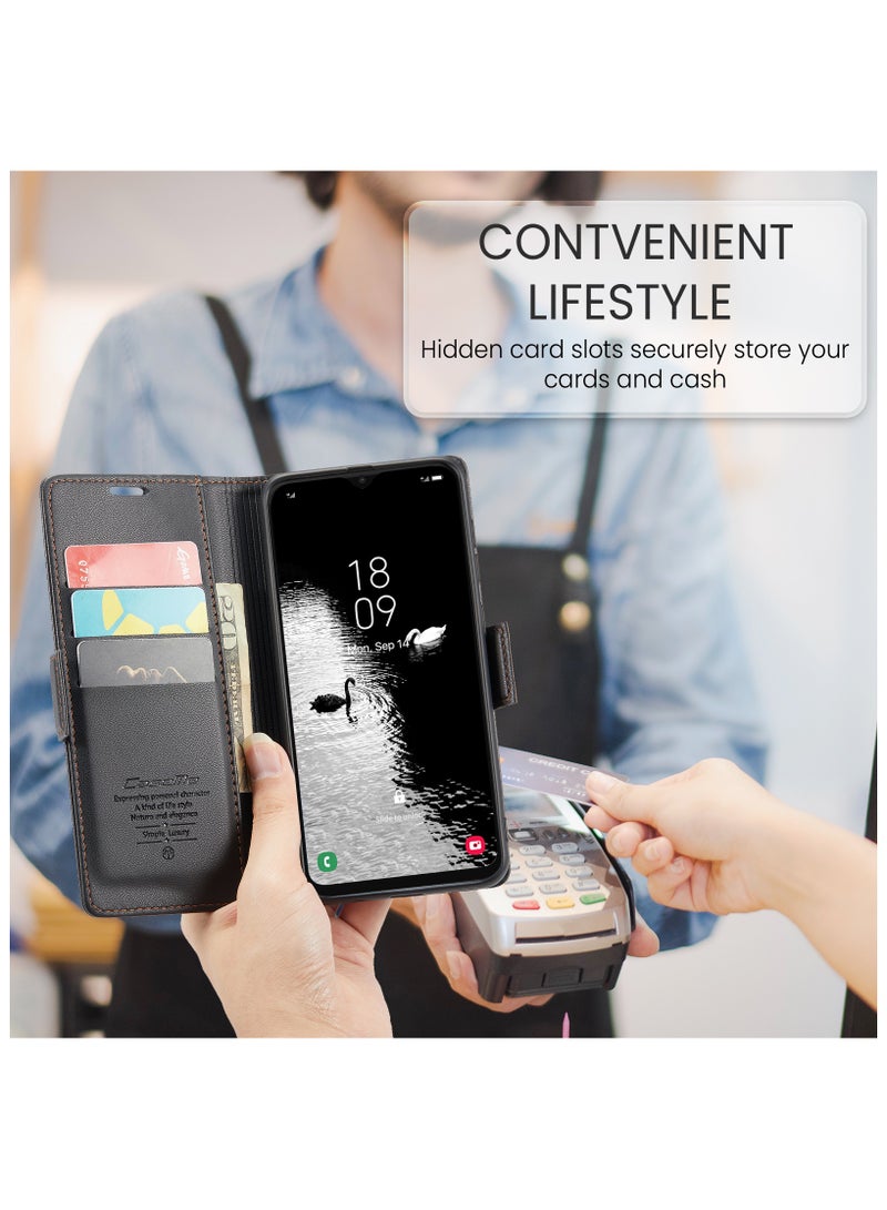 Flip Wallet Case for Samsung Galaxy A50 / A50S / A30S, Leather Magnetic Attachment Flip Case  black - Image 4