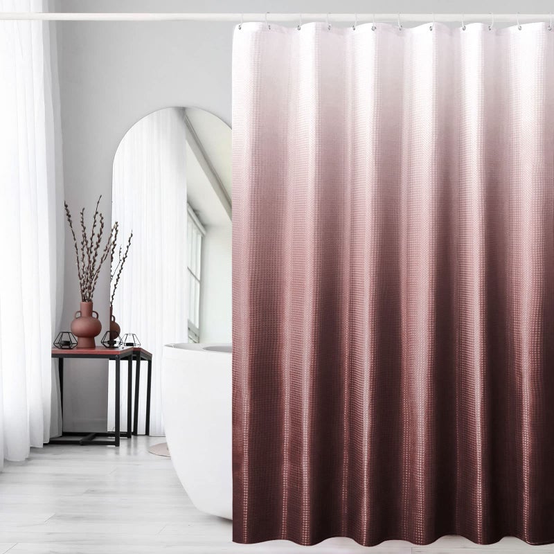 Gibelle Burgundy Fabric Shower Curtain  Ombre Shower Curtains for Bathroom  Waffle Weave Textured Shower Curtain Set with Hooks  Water Repellent and Machine Washable  72 x 72 - Image 1
