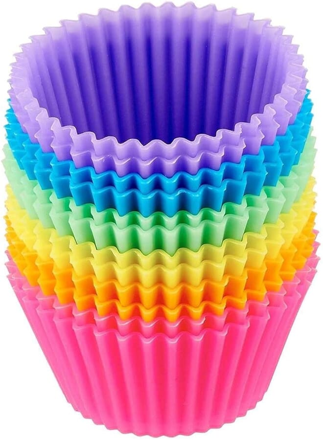 12 Pack Silicone Cupcake Liners, Silicone Baking Cups Muffin Cups Reusable Cupcake Wrappers for Cake Balls, Muffins, Cupcakes Candies Mold, Multi Bright Colors