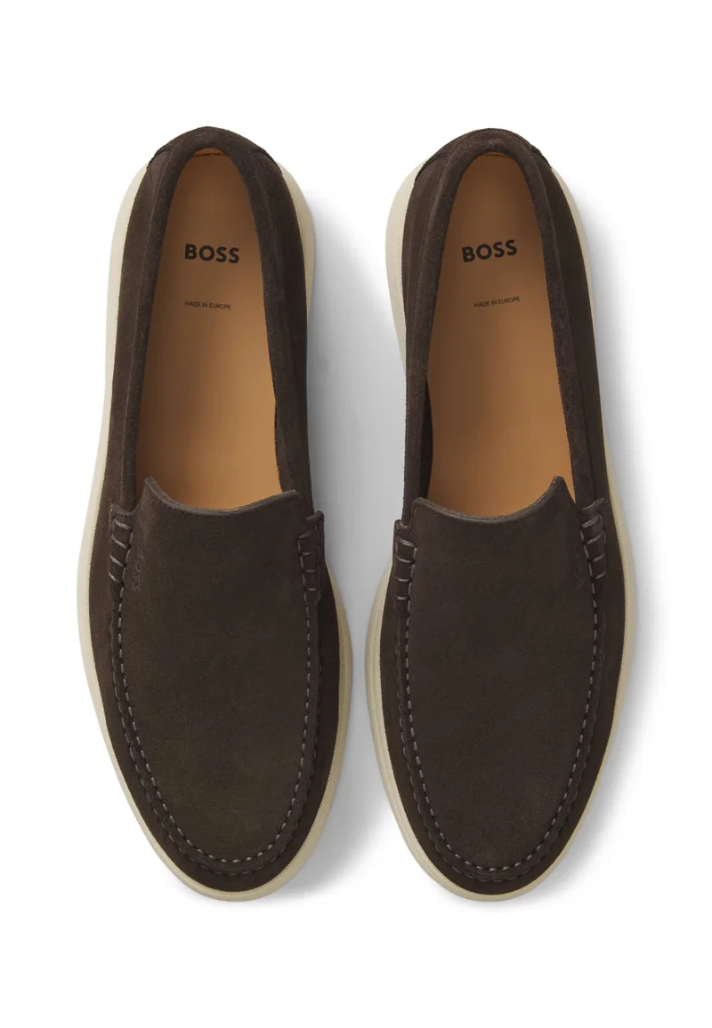 BOSS Brown Suede loafers with embossed logo for Men | Best Price UAE