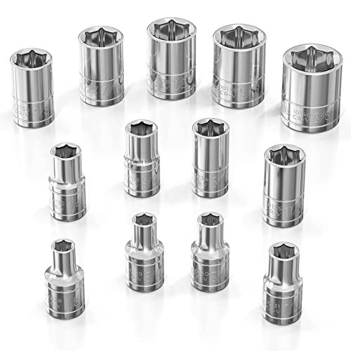 Olsa Tools SAE Shallow Socket Set - 1/4-Inch Drive, 13pc - 6-Point Chrome Sockets 1/8" to 5/8" and No Skipped Sizes - Mechanic Shallow SAE Socket Set - Professional Grade Short Sockets - Part: 1330 - Image 1