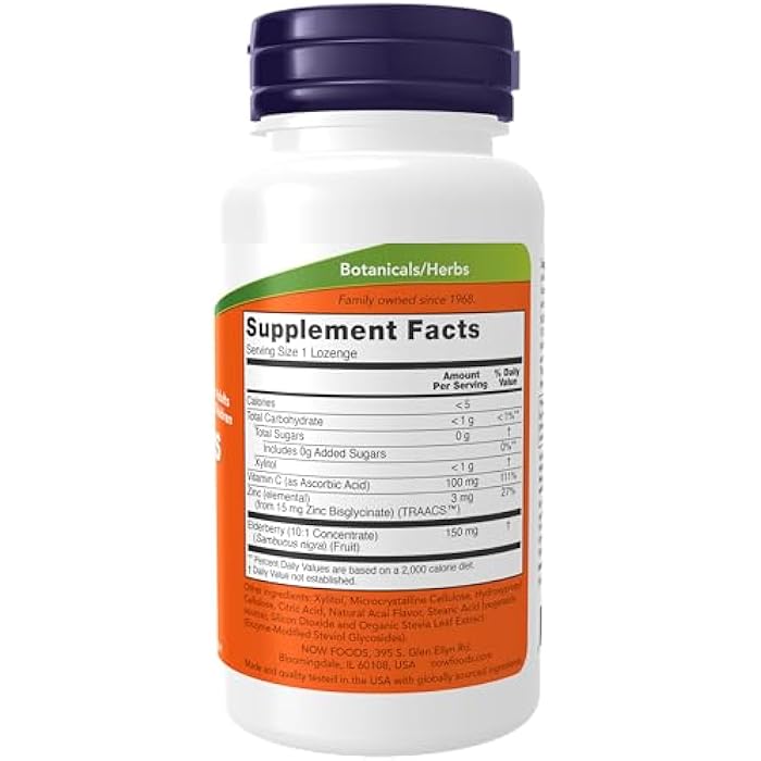 NOW Foods Supplements, Sambucus Zinc-C with Elderberry Concentrate and Vitamin C, 60 Lozenges - Image 2