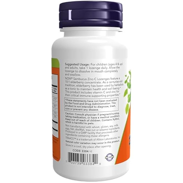 NOW Foods Supplements, Sambucus Zinc-C with Elderberry Concentrate and Vitamin C, 60 Lozenges - Image 3