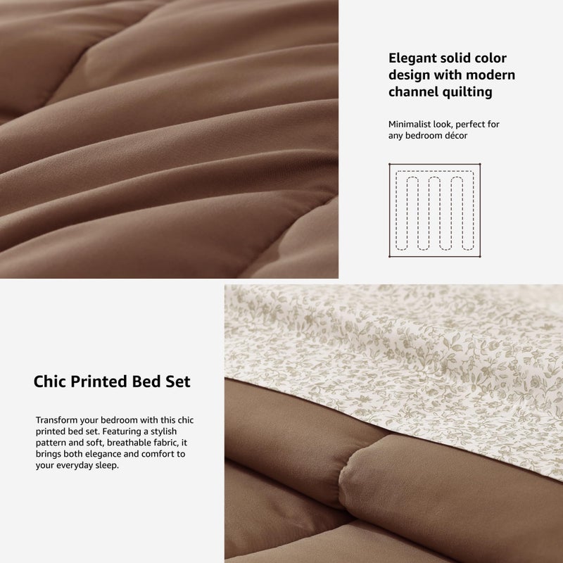 Monbix King Size Comforter Set - 7 Pieces Bed in a Bag King, Brown Track Stitching Bedding Sets, All Seasons Comforter Bed Set with Sheets - Image 5