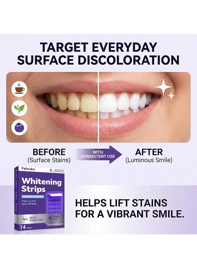 Feimuko Teeth Whitening Strips, Gentle Daily Purple Teeth Whitening Strips, Enamel-Friendly, No Peroxide Formula For Sensitive Teeth, Reduce Surface Coffee & Tea Stains, Portable Teeth Care For Home & Travel (14 Strips) - Image 3