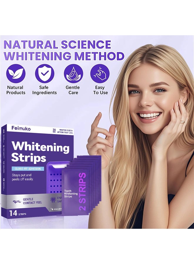 Feimuko Teeth Whitening Strips, Gentle Daily Purple Teeth Whitening Strips, Enamel-Friendly, No Peroxide Formula For Sensitive Teeth, Reduce Surface Coffee & Tea Stains, Portable Teeth Care For Home & Travel (14 Strips) - Image 2