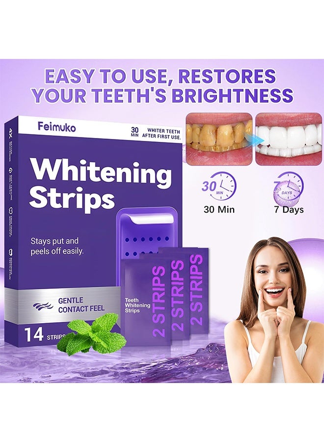 Feimuko Teeth Whitening Strips, Gentle Daily Purple Teeth Whitening Strips, Enamel-Friendly, No Peroxide Formula For Sensitive Teeth, Reduce Surface Coffee & Tea Stains, Portable Teeth Care For Home & Travel (14 Strips) - Image 5