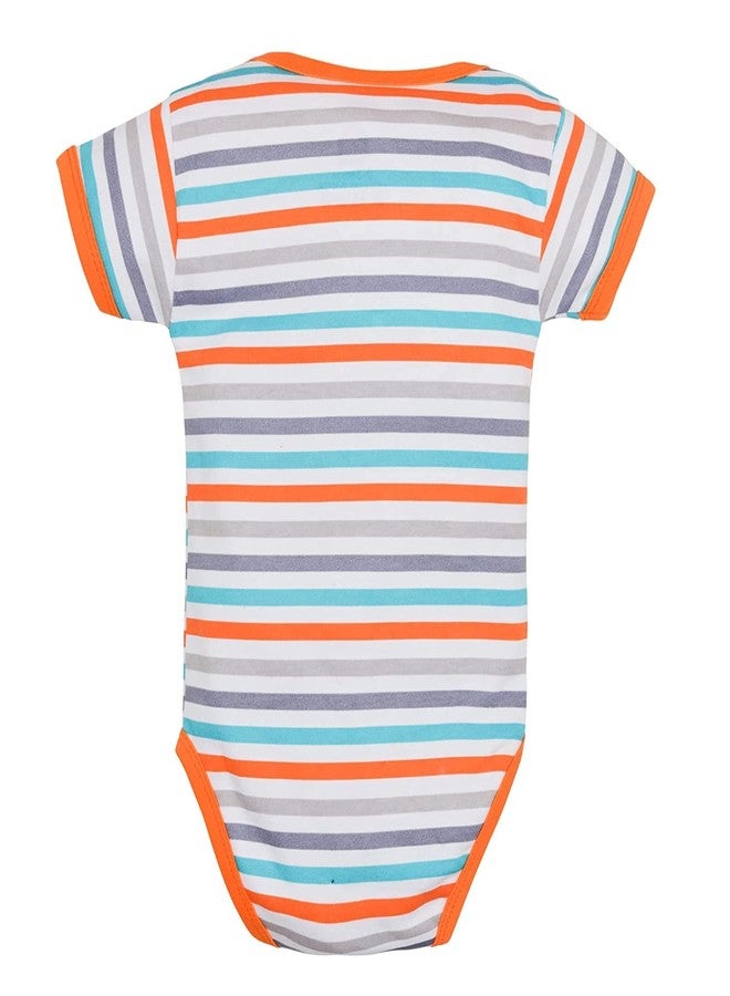 TiniBerry Cotton Baby Bodysuit Short Sleeve Half Romper Pack of 3 Soft & Comfortable for Kids (6-9 Months, Orange) - Image 3