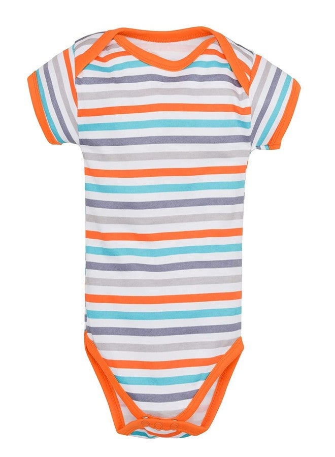 TiniBerry Cotton Baby Bodysuit Short Sleeve Half Romper Pack of 3 Soft & Comfortable for Kids (6-9 Months, Orange) - Image 2