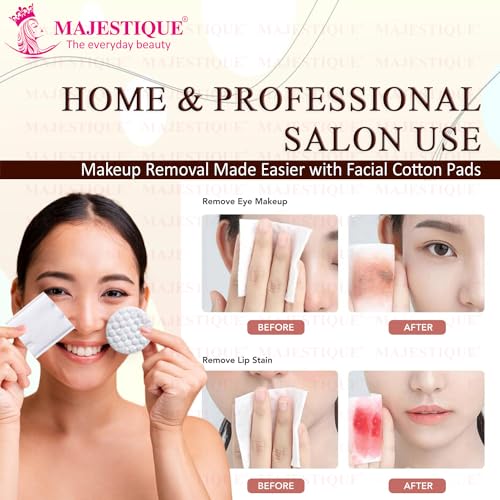 Majestique Premium Makeup Removal Cotton Pads Round and Square | Double Sided 100% Thick Layered Cotton Pad | Soft and Gentle Multipurpose Pads | Face Cleaning Cotton Pads- 150Pcs/1 Box - Image 5