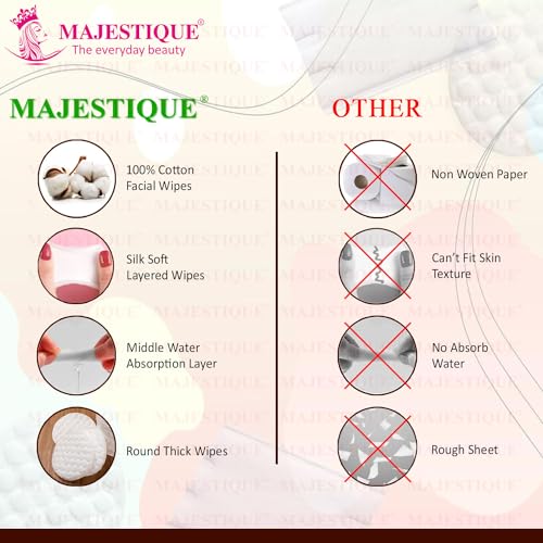 Majestique Premium Makeup Removal Cotton Pads Round and Square | Double Sided 100% Thick Layered Cotton Pad | Soft and Gentle Multipurpose Pads | Face Cleaning Cotton Pads- 150Pcs/1 Box - Image 4