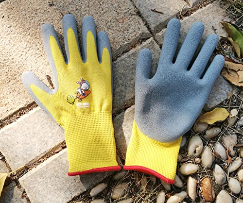 KDK Ages 5-7 Kids Gardening Gloves,Yard Work Gloves for Toddlers, Youth, Girls, Boys, Childrens, Soft Safety Rubber Gloves (XXS Age 5-7, 1 Pair Yellow Rabbit Carrot) - Image 2