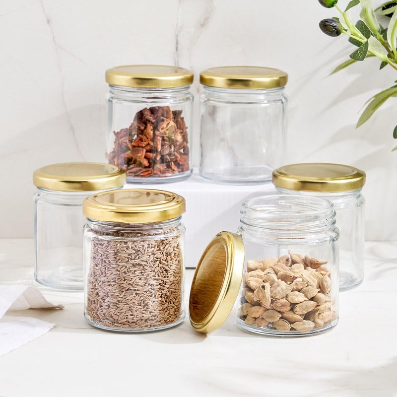 MACHAK glass jars | containers for kitchen storage set | glass jar for kitchen | with Rust Free Air Tight Golden Lid | 200ml (Pack of 6) - Image 5