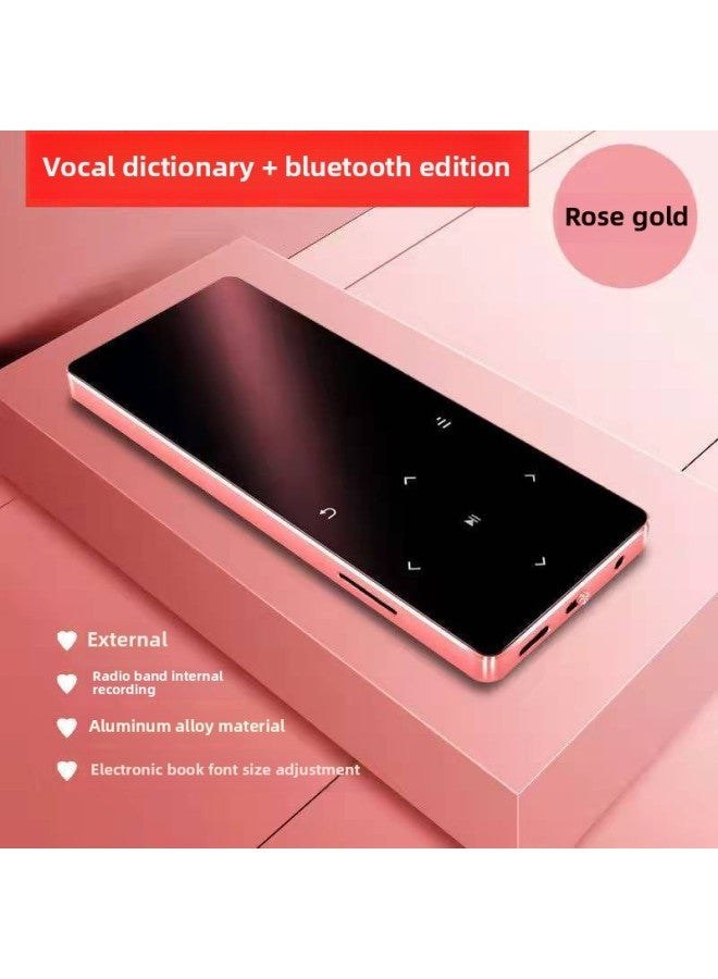 منتجات أصلية بلوتوث Mp4 شاشة تعمل باللمس Mp3 مشغل موسيقى صغير محمول Walkman P3 إصدار الطالب الإلكتروني - اللون: إصدار ذهبي وردي يعمل باللمس [بلوتوث 5.4+ قاموس صوتي/بطارية موسعة] - السعة: تم تنزيل 128 جيجابايت (الاستماع للمدرسة المتوسطة/الثانوية + رواية أغنية) - المعيار الرسمي + [سماعات رأس معدنية hifi] - Image 1