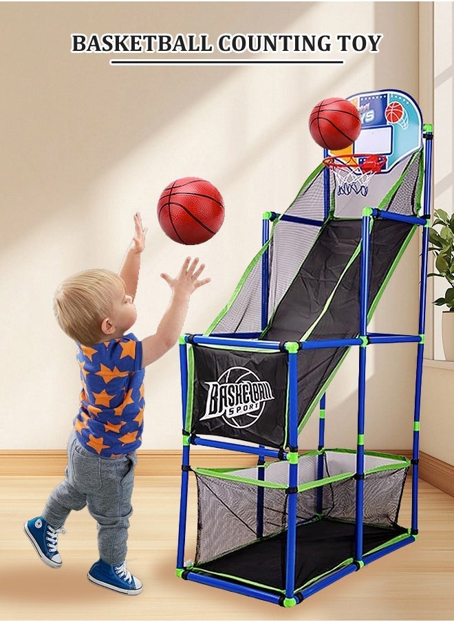 Joudiplay Kids Basketball Game Set, Liftable Shooting Machine with 4 Balls and Hoop, Basketball Hoop Indoor for Kids, Four Height Settings, Interesting Gift for Boys Girls (Air Pump Included)  - Image 4