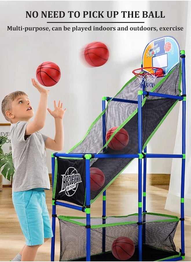 Joudiplay Kids Basketball Game Set, Liftable Shooting Machine with 4 Balls and Hoop, Basketball Hoop Indoor for Kids, Four Height Settings, Interesting Gift for Boys Girls (Air Pump Included)  - Image 3
