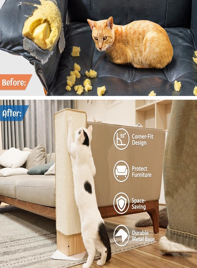 PETKARAY Couch Corner Cat Scratcher, 28" Corner Scratching Post Wall Scratcher, Sisal Furniture Protector for Sofa with Reversible Base, Large - Image 3