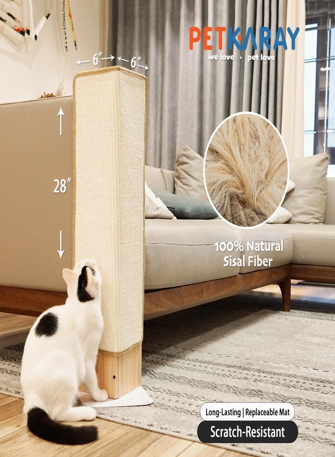 PETKARAY Couch Corner Cat Scratcher, 28" Corner Scratching Post Wall Scratcher, Sisal Furniture Protector for Sofa with Reversible Base, Large - Image 2
