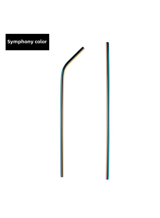 304 Stainless Steel Straw Creative Titanium-plated Straw Milk Tea Beverage Convenient Straight Bending Metal Straw Can Be Printed Logo-Color:Phantom Color-Specifications:201 Long - Image 1