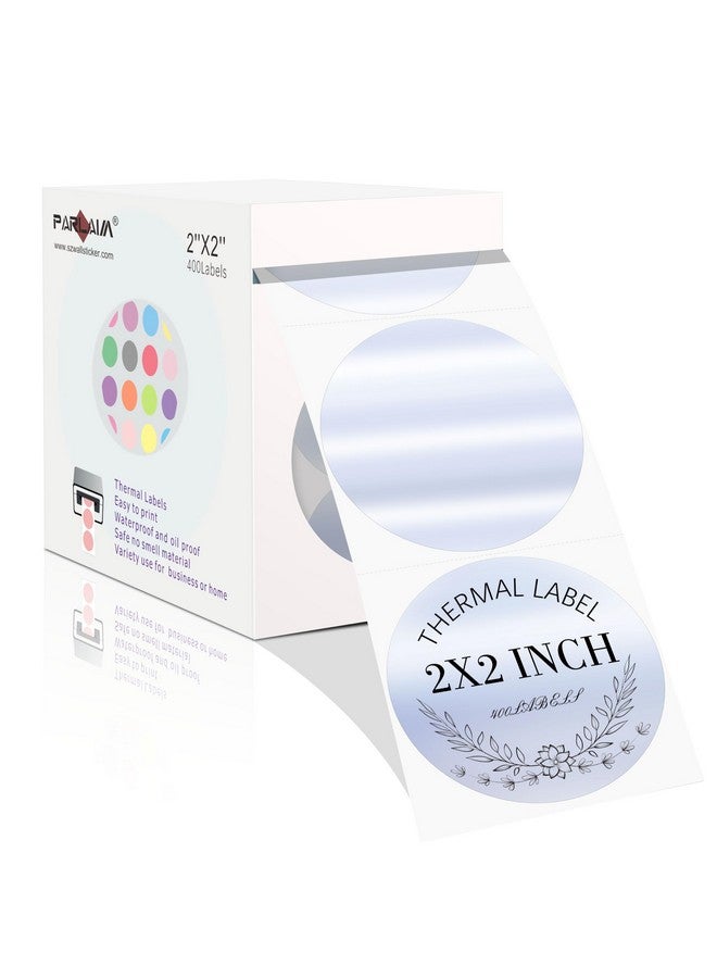 PARLAIM 2 Inch Thermal Label Stickers,Round Sliver Thermal Labels,Self Adhesive Direct Circle Thermal Sticker Labels For Name Tag Diy Custom Business- 400Pcs (Sliver) - Image 1
