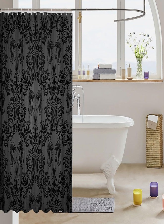 Feelyou Adults Gothic Shower Curtain for Bathroom Decor 72" L x 72" W Dark Olive Green Damask Bath Curtain Goat Head Bohemia Boho Bathroom Accessories Goth Vintage Victorian Baroque Floral - Image 3