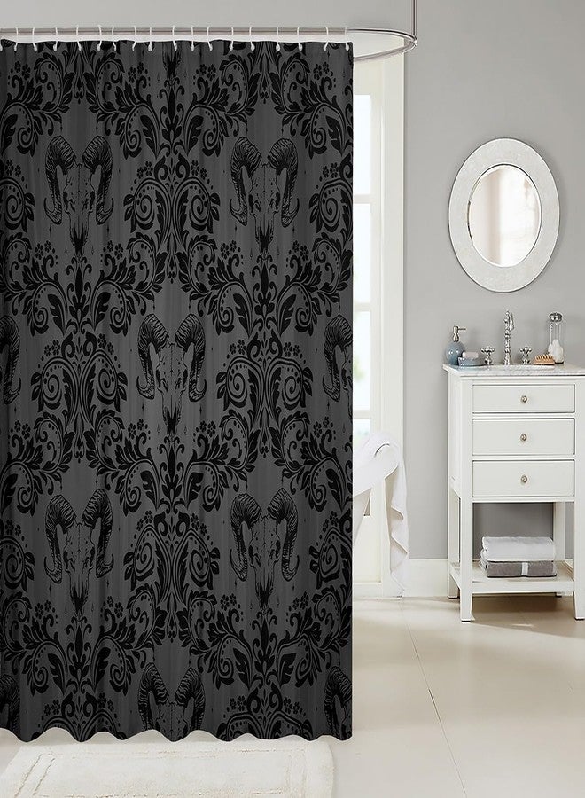 Feelyou Adults Gothic Shower Curtain for Bathroom Decor 72" L x 72" W Dark Olive Green Damask Bath Curtain Goat Head Bohemia Boho Bathroom Accessories Goth Vintage Victorian Baroque Floral - Image 2