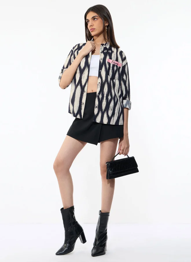 The Souled Store  The Souled Store Women's Oversized Fit Black Abstract Printed Boyfriend Shirt  | Best Price UAE