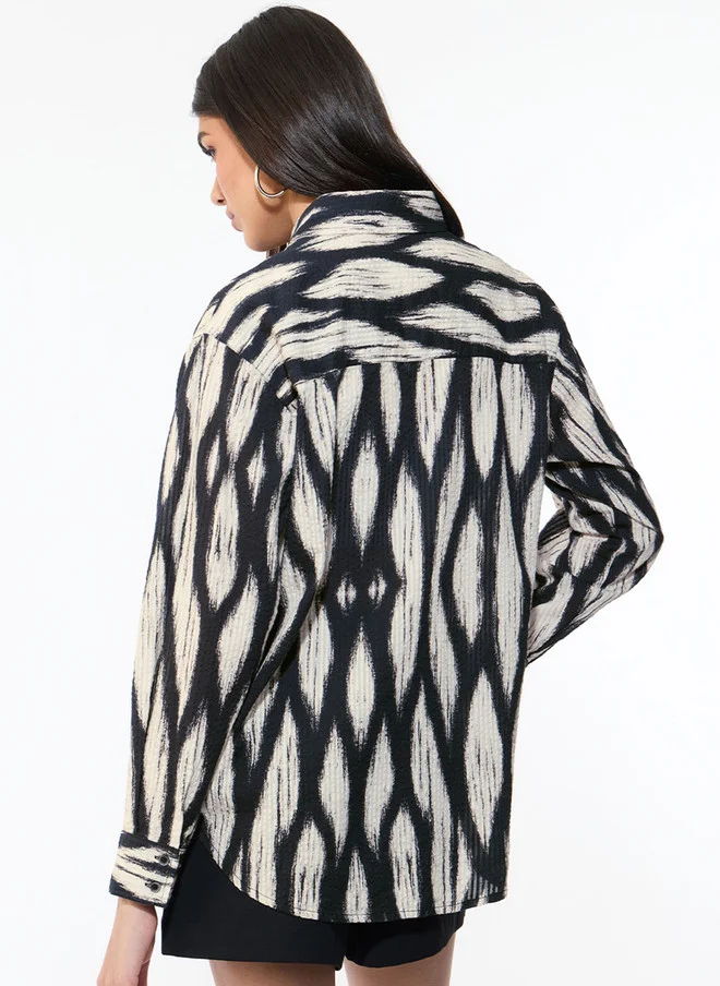 The Souled Store  The Souled Store Women's Oversized Fit Black Abstract Printed Boyfriend Shirt  | Best Price UAE