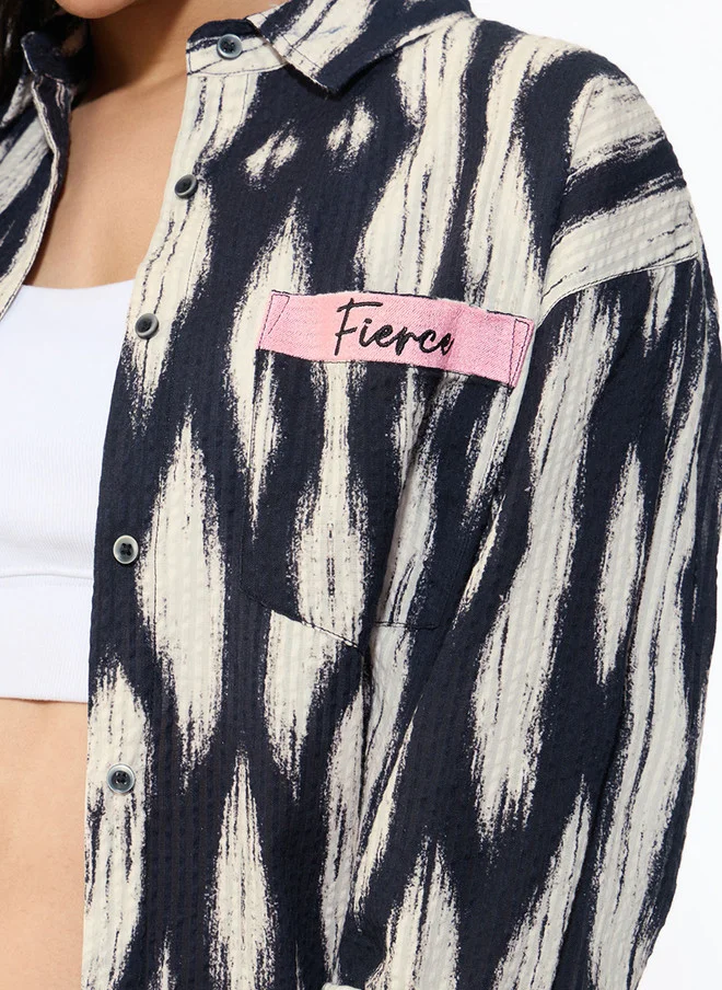 ذا سوليد ستور The Souled Store Women's Oversized Fit Black Abstract Printed Boyfriend Shirt