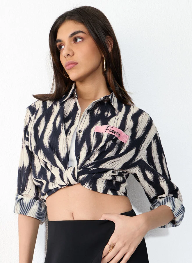 The Souled Store  The Souled Store Women's Oversized Fit Black Abstract Printed Boyfriend Shirt  | Best Price UAE