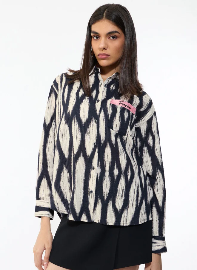 ذا سوليد ستور The Souled Store Women's Oversized Fit Black Abstract Printed Boyfriend Shirt