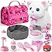Golray Cat Toys for Kids Girls Gift Electronic Interactive Plush Toy Cat Can Walk and Meow 16 Pcs Carrier Pet Groom Feed Care Pretend Play Set Birthday Gift for Toddler Little Girl 3 4 5 6 7 8 9 - Image 3