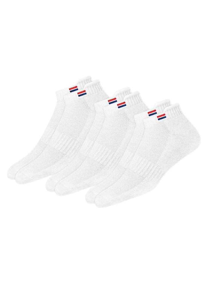 NAVYSPORT Men's Low Cut Athletic Cotton Cushion Ankle Socks with Sports Tab for Running, Gym, Training, Casual Wear, Pack of 3 (Free Size, White) - Image 3